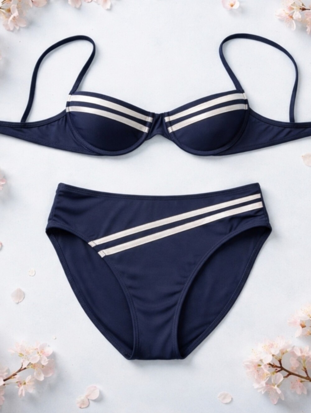 Vintage Gottex Navy Stripe High-Waist Bikini Set Size 8 Chic Nautique - Picture 14 of 14